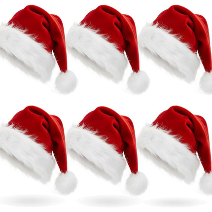 AOGU 6 Pack Plush Santa Hat Confortable Velvet Red Christmas Hat for Christmas Party Favors Fit for Adults and Kids