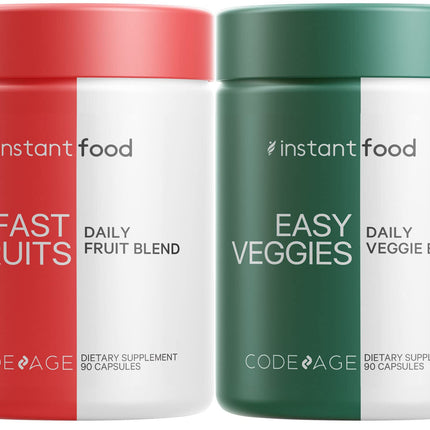 Codeage InstantFood Easy Veggies + Fast Fruits Bundle – Vegetable & Fruit Blend Capsule Supplement – Plant-Based Phytonutrient Formula – Vegan, Non-GMO – 180 Capsules