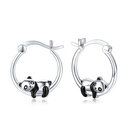 JUSTKIDSTOY Hypoallergenic Panda Hoop Earrings for Women Girls Sterling Silver Small Animal Huggie Hoop Earrings for Sensitive Ears Panda Jewelry Graduation Gifts for Daughter Her