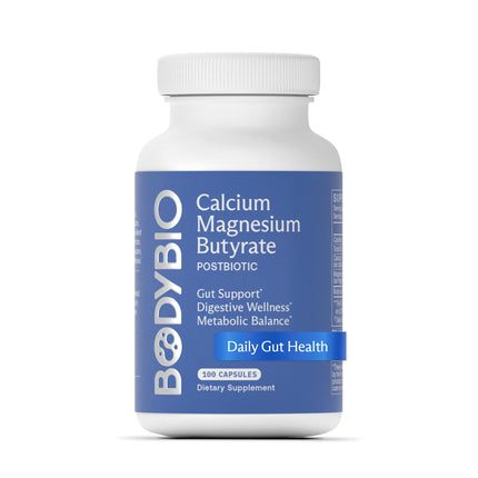 BodyBio Butyrate - Postbiotic for Gut Health, Digestive Support, Bloat, Gas & Constipation Relief, Leaky Gut Repair - Calcium, Magnesium + Butyric Acid Supplement for GI Wellness - 100 Capsules
