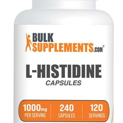 BulkSupplements.com L-Histidine Capsules - as L-Histidine Base, Essential Amino Acid Supplement - Gluten Free, 2 Capsules per Serving, 240 Count (Pack of 1)
