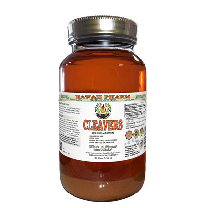 Hawaii Pharm Cleavers Alcohol-Free Liquid Extract, Cleavers (Galium aparine) Above-Ground Parts, Dried Glycerite Natural Herbal Supplement 32 oz Unfiltered