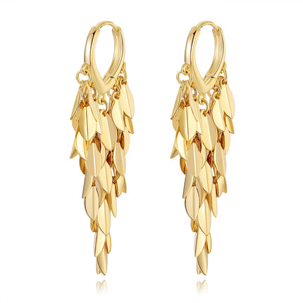 Hius 18K Gold Plated Sparkle Leaf Hoop Dangling Earrings for Women