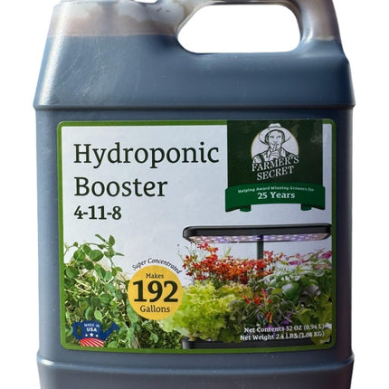 Farmer's Secret Hydroponic Booster Fertilizer - Super Concentrated 4-11-8 Formula - Use with Any Hydroponic or Aeroponic System - Great for Herbs, Veggies, Fruits, and More (32oz)