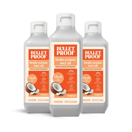 Bulletproof Brain Octane C8 MCT Oil, 32 oz (Pack of 3) – 100% Pure Coconut Oil, Triple-Distilled Keto Energy Supplement for Coffee & Smoothies, Unflavored, No Additives or Fillers, Non-GMO