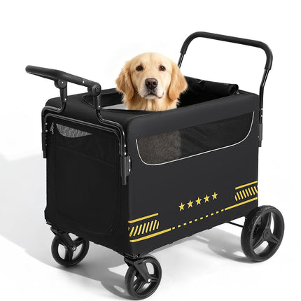 LINCAE All Terrain Pet Stroller for Medium & Large Dogs with Ramp, Foldable Dog Stroller with Brakes, 3 Entrances, Dual Adjustable Handles with Reversible Push, 160lbs Weight Capacity