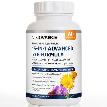 VisioVance 15 in 1 Advanced Eye Formula - Neurobella Eye Formula with All 3 Carotenoids, Lutein & Zeaxanthin, Bilberry Extract and Saffron, 60ct(1)