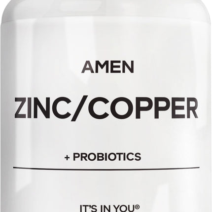 Amen Zinc & Copper Supplement + Probiotics, 3 Months Supply, One Per Day - 50 mg Zinc Picolinate Vitamin Pills - Essential Minerals Supplements – 2 Billion CFUs Probiotic – Vegan, Non-GMO, 90 Capsules