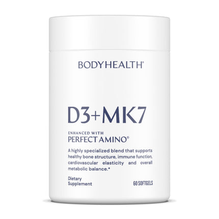 BodyHealth D3 + MK7 - Vitamin D3 5000IU, Vitamin K1, Vitamin K2 - Easy to Swallow Supplement, Supports Bone Strength & Calcium Absorbtion* - 60 Softgels