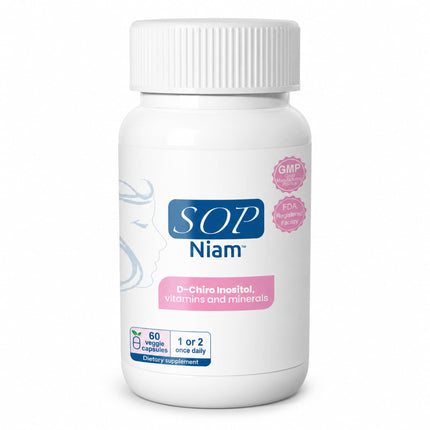 SOP NIAM | D-Chiro Inositol 500mg | DCI with Folic Acid, Vitamin D3, B6, B12, Biotin | 2-Month Supply | High Potency Inositol Supplement for Women | 60 Vegan Caps | Non-GMO, Gluten-Free, Lactose-Free