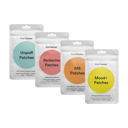 Kind Patches Unpuff, Berberine, MB, and Mood Plus Patches Bundle - Vegan, Latex Free - 4 Pack, 120 Patches