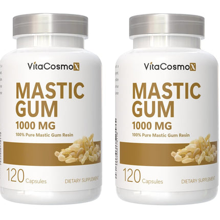 VitaCosmoX Mastic Gum Capsules, 1000 mg, 120 Capsules Vegetarian, Non-GMO and Gluten-Free - 2 Packs