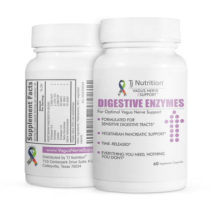 TJ Nutrition Digestive Enzymes for Sensitive Stomachs - Supports Vagus Nerve, Vegetarian Pancreatic Support, Timed Release Formula for Optimal Gut Health, Enhances Food Digestion & Gut Flora