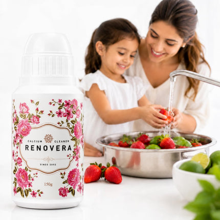 Renovera Fruit & Vegetable Wash | 1 Bottle Lasts 1 Year, Gentle Enough for Baby Food, Single Ingredient, Removes Residues, Calcium Helps Keep Produce Fresh 20x Longer
