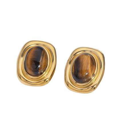 House Of Hunter Brown Sienna Stone Gold Statement Earrings