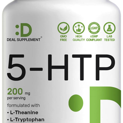 Deal Supplement 5-HTP 200mg Per Serving, 240 Capsules, 98% African Derived Griffonia Seed Extract | 4 in 1 Formula | Plus Active L Theanine, L Tryptophan, & GABA | Relaxation Support Supplement