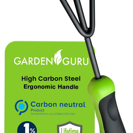 Garden Guru Hand Cultivator Rake Tiller Tool – High Carbon Steel for Ultimate Strength - Rust Resistant – Ergonomic Handle – Great for Gardening Cultivating Loosening Weeding