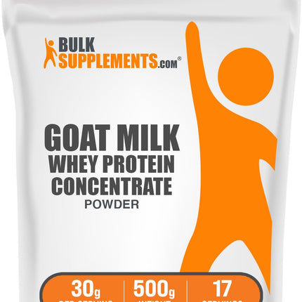 BulkSupplements.com Goat Milk Whey Protein Concentrate Powder - Goat Whey Protein Powder, Unflavored & Gluten Free, 30g per Serving, 500g (1.1 lbs) (Pack of 1)
