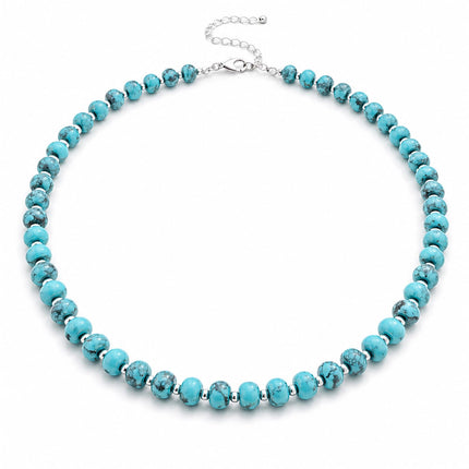 Sheplus 925 Sterling Silver Genuine Turquoise Beaded Necklace for Women