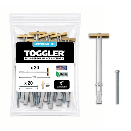 TOGGLER SNAPTOGGLE Drywall Anchors with 1/4-20 Bolts, 20 Pack