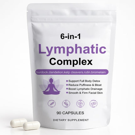 Peehss Lymphatic Complex 6 in 1 Capsules - Lymphatic Drainage for Reduce Bloat, Balance Cortisol, Burdock, Dandelion, Kelp Cleavers (90 Servings)