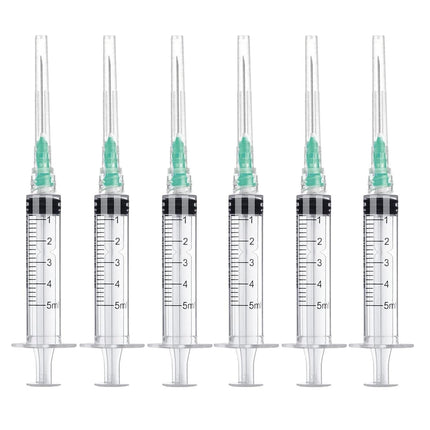 10 Pack 5ml/cc Disposable Luer Lock Lab Syringes with 21Ga 1.5 Inch Needle