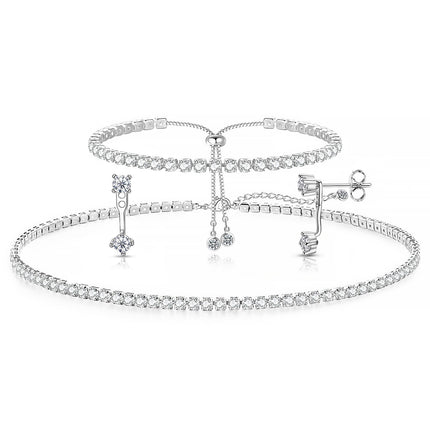 Luxval Tennis Necklace Set for Women Tennis Bracelets Diamond Earrings Sterling Silver Necklace Wedding Jewelry for Bride Silver Jewelry Sets for Women Gift