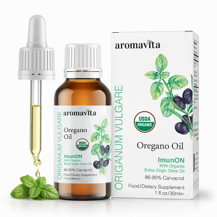 AROMAVITA Oregano Oil Drops 86–90% Carvacrol – USDA Organic Liquid Oregano Oil – Flexible Dosing – Immune & Digestive Support – Greek Oregano –30 ml (1fl.oz)