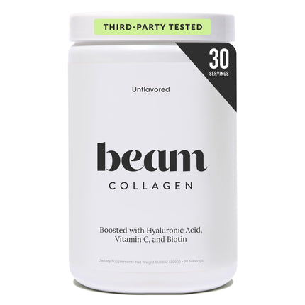 Beam Collagen Powder, Collagen for Women, Collagen with Hyaluronic Acid, Collagen Peptides Type 1 and 3, with Biotin, Grass Fed Bovine, Third-Party Tested, Best for Coffee, Vitamin C, 30 Servings