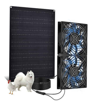 Solar Fan for Greenhouse 25W Solar Exhaust Fans Panel & 2-Pack, Solar Fan for Chicken Coop Intake or Exhaust Air Cooling Doghouses Pet House Air Ventilation and Circulation