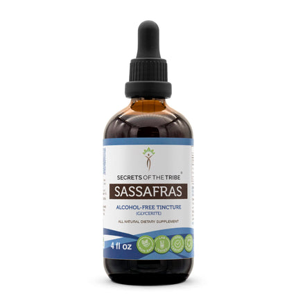 Secrets of the Tribe Sassafras Tincture Alcohol-Free Extract, Sassafras (Sassafras albidum) Dried Root Bark 4 oz