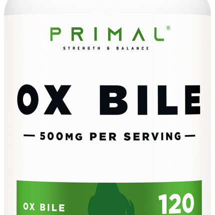Primal Ox Bile (120 Capsules, 500 MG per Serving) - Gluten-Free, Non-GMO, Third-Party Tested