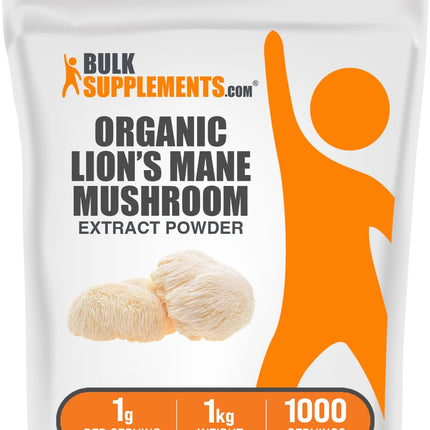 BulkSupplements.com Organic Lion's Mane Mushroom Extract Powder - Lions Mane Supplement Powder, Superfood for Well-Being - Vegan, 1g per Serving, 1kg (Pack of 5) (11 lbs)