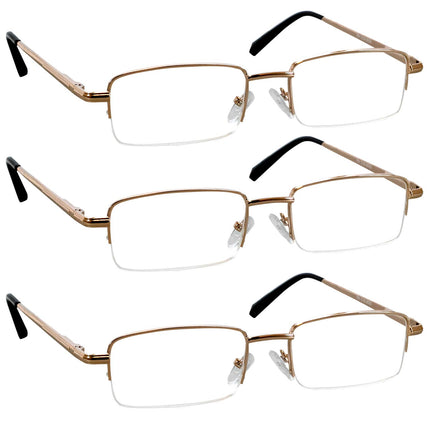 TruVision Readers 3 Pk - Gold Metal Frames and Clear Acrylic Lenses 3.25