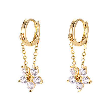 Reffeer 925 Sterling Silver Flower Chain Drop Earrings Hoop for Women Teen Girls Huggie Hoop Dangle Earrings Chain (B-Gold)