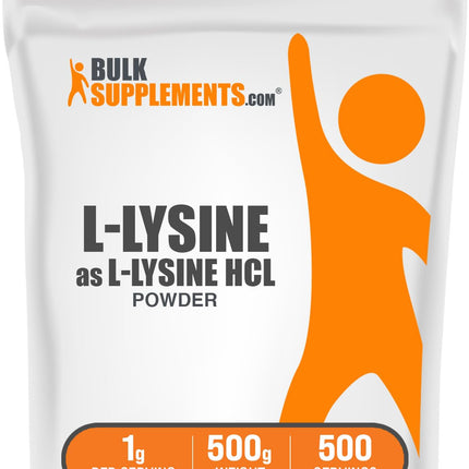 BulkSupplements.com L-Lysine Powder - Lysine Supplement, Essential Amino Acid, for Immune Support - Gluten Free, 1g per Serving, 500g (1.1 lbs) (Pack of 1)