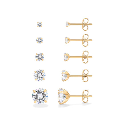 PAVOI CZ Waterproof Stud Earring Set, 14K Gold Plated, Yellow Gold