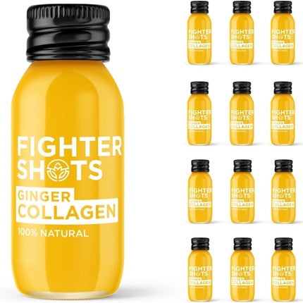 Fighter Shots Ginger Marine Collagen Shots (12x60ml) | Healthier Skin and Hair | 100% Natural | Perfect Morning/Post Workout Pick Me Up | No Preservatives | Fresh & Fiery Ginger Shots
