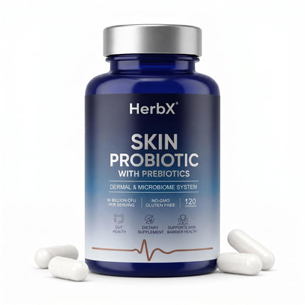 Skin Probiotic Capsules - Gut-Skin Care Routine Supplement for Face & Glow - Non-GMO, Vegan - 120 Veggie Capsules