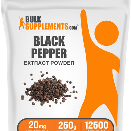BulkSupplements.com Black Pepper Extract Powder - Black Pepper Supplements, Piperine Supplements - Vegan & Gluten Free, 20mg per Serving, 250g (8.8 oz) (Pack of 1)