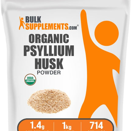 BulkSupplements.com Organic Psyllium Husk Powder - Psyllium Husk Powder for Baking, Fiber Supplement - Gluten Free, 1.4g per Serving, 1kg (2.2 lbs) (Pack of 1)