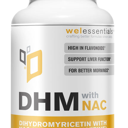 WELESSENTIALS DHM with NAC - 650mg x 60 Capsules - 300mg N-Acetyl-Cysteine, 350mg Dihydromyricetin - Max Strength Dietary Supplement for Liver Support, Hydration
