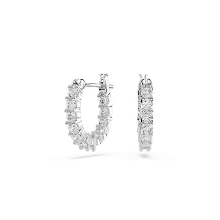 Swarovski Matrix Vittore Mini Hoop Pierced Earrings with White Circle Cut Crystal on a Rhodium Plated Setting with a Hinged Closure