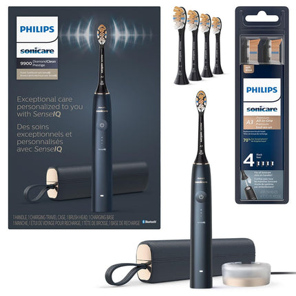 Philips Sonicare DiamondClean 9900 Prestige Electric Toothbrush - with SenseIQ Technology and Advanced AI App, 5 Brushing Modes, 3 Intensity Levels, Charging Travel Case,Midnight Blue, Model BD9002AZ