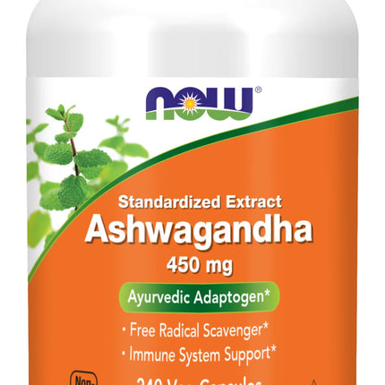 NOW Foods Ashwagandha Extract 450 mg Vegan, Kosher, Non-GMO - 240 Veg Capsules,