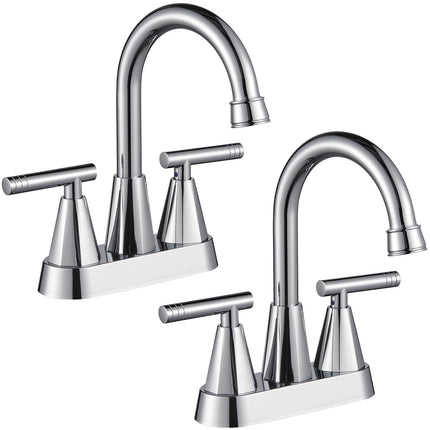 Cobbe Bathroom Faucets for Sink 3 Hole, 4 Inch with Pop Up Drain and 2 Supply Hoses, 2 Handle Centerset Bathroom Faucet for Sink Vanity, Chrome, 2 Pack