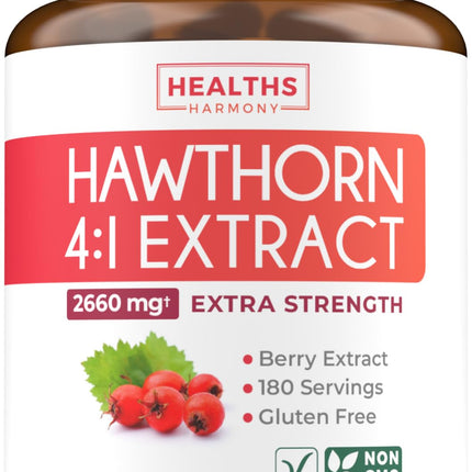Super Potent Hawthorn Berry Capsules - Hawthorn Berry 4:1 Extract (Berries) 665mg Supplement Made from Concentrate to Support Heart and Digestive Health - Vegan Non-GMO & Gluten Free (6 Month Supply)