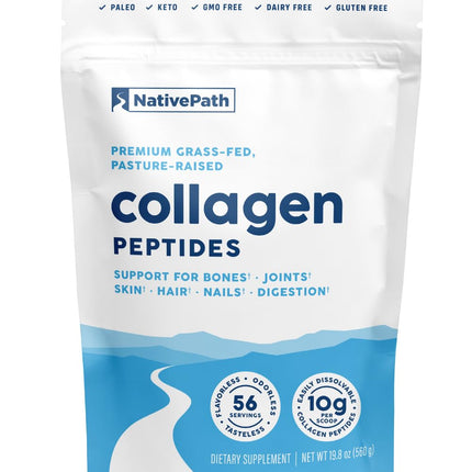 NativePath Collagen Peptides Protein - Hydrolyzed Type 1 & 3 Collagen Powder for Skin, Hair, Nails - 19.8 oz (56 Servings)