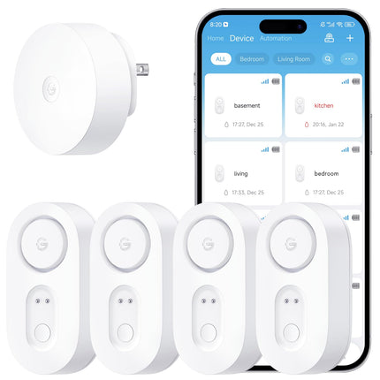 GoveeLife Upgraded Smart Water Leak Detector 1s with 1804 ft Ultra-Long Range, WiFi Water Sensor with SMS/Email/APP Push and Sound Alarm, 5-Year Battery Life, Suit for Home, Basement, Kitchen, 4 Pack