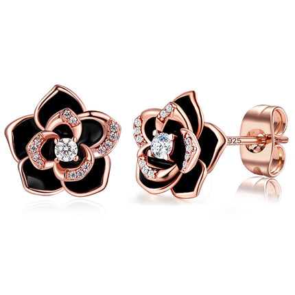14K Gold Rose Flower Sterling Silver Stud Earrings For Women Dainty Rose Gold Pearl Earrings Hypoallergenic Earrings Cute Studs For Her Nickel Free